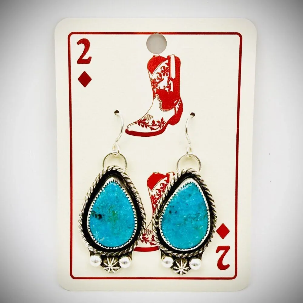 Sterling Silver Turquoise Teardrop Dangle Earrings 925 Artisan Made